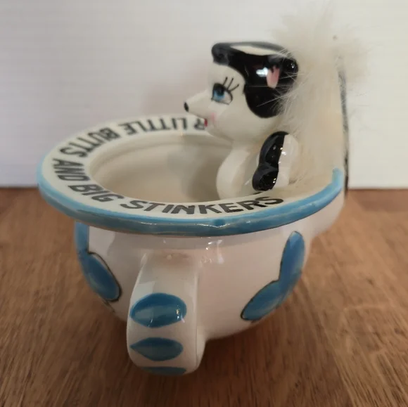 Vintage 50s Japan Skunk Ashtray Anthropomorphic Ceramic, Gift Novelties Kitsch - Picture 3 of 7
